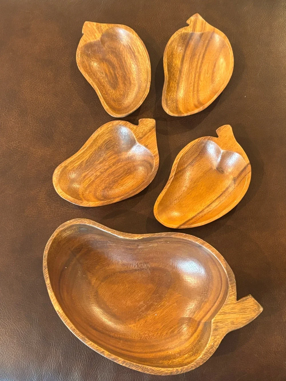 Vintage Monkey Pod Wood Salad Set: Tropical Serving Bowl + 4 mini bowls